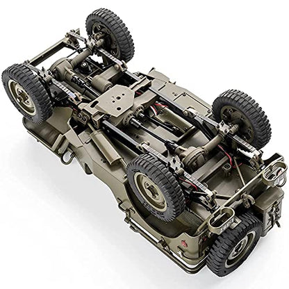 FMS Rochobby RC Car 112 1941 MB Scaler Willys Jeep Remote Control Crawler Military Truck 4x4 Offroad Vehicle with Transmitter Battery and Charger, Small, RC12001RTR Hunter Green