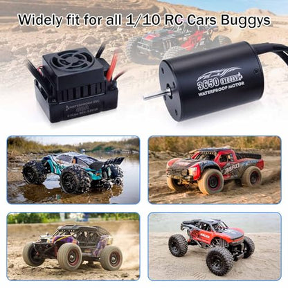 Surpass Hobby RC Brushless Motor and ESC Combo 3650 3100KV Brushless Motor and 60A ESC Combo Set Waterproof 2S Lipo for 1/10 Remote Control Cars Trucks Off-Road Vehicle - size: 3100KV, style: 3650 Motor and 60A ESC
