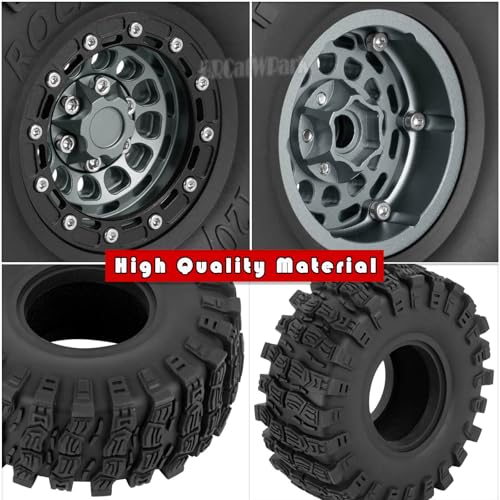 RC 1.9 Beadlock Rims & Wheels Tires w/Adjustable Offset for 1/10 SCX10 TRX4 TRX6 Gen7/8 D90 VS4-10 MST CFX RC Crawler Car,BRCatWPark 4pcs Aluminum Double Rims and Rubber Tires w/Sponge,Titanium - color: Titanium - (Adjustable Tires)