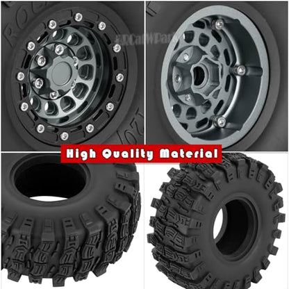 RC 1.9 Beadlock Rims & Wheels Tires w/Adjustable Offset for 1/10 SCX10 TRX4 TRX6 Gen7/8 D90 VS4-10 MST CFX RC Crawler Car,BRCatWPark 4pcs Aluminum Double Rims and Rubber Tires w/Sponge,Titanium - color: Titanium - (Adjustable Tires)