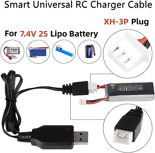 Universal RC Battery Charger Cable with XH3 Pin Connector Plug for 7.4V 2S Lipo Battery, Compatible RC Car/RC Boat/RC Plane/RC Drone/RC Tank/RC Helicopters and Other Remote Control Toys