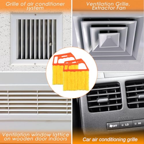 3PCS Car Window Blind Cleaner Duster Tool, 7 Fingers Microfiber Vehicle Handheld Shutter Dusting Cleaning Brush, Removable Auto Air Conditioner Vents Cleaner, Universal Fit (Orange) - color: Orange