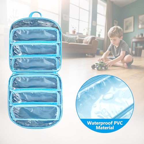 LoDrid Toy Car Storage Compatible with Hot Wheels Monster Trucks up to 27pc | Travel Truck Carrying Case for 1:64 Scale Toy Cars with 6 Clear Pockets and Front Pocket, Bag Only
