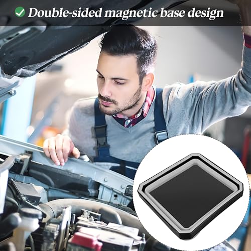 Collapsible Magnetic Parts Tray Set, Silicone Foldable Square Tool Bowls for Screw, Nuts & Small Metal Parts, Dual-Sided Magnet Base Auto Tool Organizer, Universal for Vehicles (Gray) - color: Gray