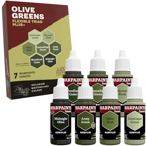 The Army Painter, Warpaints Flexible Triad Plus+: Olive Greens 7x18ml | Colori acrilici hobby di qualità miniatura, per Dungeons and Dragons (DnD) e Warhammer - color: Olive Greens