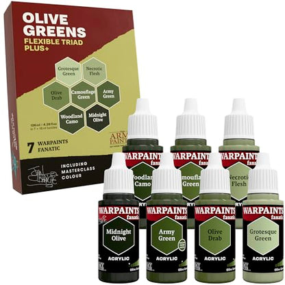 The Army Painter, Warpaints Flexible Triad Plus+: Olive Greens 7x18ml | Colori acrilici hobby di qualità miniatura, per Dungeons and Dragons (DnD) e Warhammer - color: Olive Greens