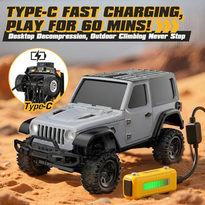 [2026 Upgrade 1/36 Mini RC Crawler, 4WD Micro Off Road Truck | Gray Micro RC Crawler, 1/36 RC Crawler Mini RC Truck Toys for Ages 8-14, Birthday Gifts for Boys Girls, RTR 2.4GHz - color: Gray