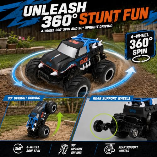 JoyRapt 1:16 Amphibious Monster Truck Toys, All Terrain RC Cars for Kids | 2.4GHz 4WD Off-road waterproof RC cars 360 Degree Spins, with 8 DIY challenge cards, Gifts for Boys Girls Ages 6-12