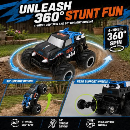 JoyRapt 1:16 Amphibious Monster Truck Toys, All Terrain RC Cars for Kids | 2.4GHz 4WD Off-road waterproof RC cars 360 Degree Spins, with 8 DIY challenge cards, Gifts for Boys Girls Ages 6-12