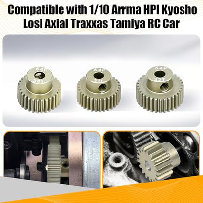 64P Pinion Gear 3.175mm Shaft 7075 Aluminum Alloy Motor Gears,0.6 Metric Pitch 30 31 32T with 1/8 Hole Pinion Gear Compatible with 1/10 Arrma HPI Kyosho Losi Axial Traxxas Tamiya RC Car - size: 30 31 32T