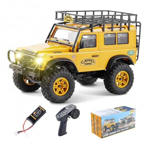 FMS 1/24 FCX24M RC Crawler RTR, Land Rover Series with Licensed, 1/24 RC Truck 4X4 Mini RC car with Lighting, 2.4Ghz Remote Control,Battery (Defender90)