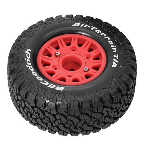 1/10 1/8 RC Short Course Truck Tires OD 113mm and Wheels 12mm 14mm 17mm Hex for 1:8 1:10 Scale Off Road Truck Car Traxxas Slash 2WD 4×4 Axial Losi Redcat Rc4wd Arrma Senton 4PCS (Red) - color: Red
