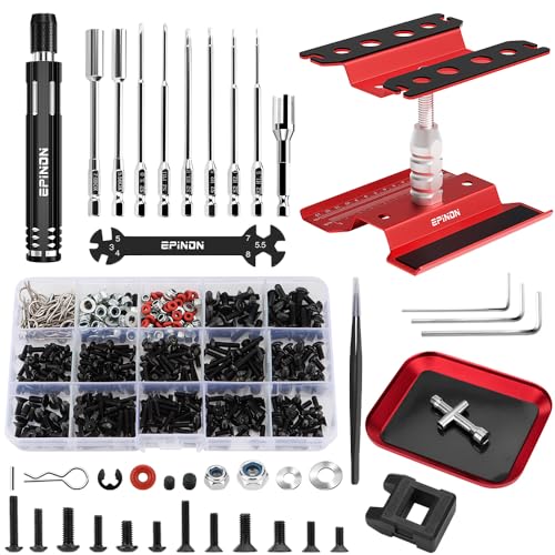 RC Car Work Stand & 520 Pcs RC Screws Kit for 1/8-1/18 RC Car, R - color: Red