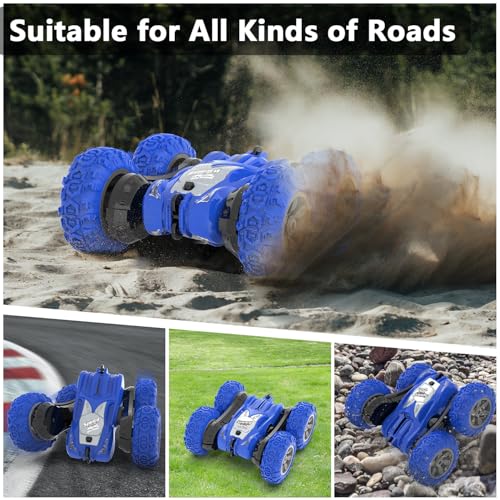 AFUNX Remote Control Car, RC Stunt Cars Double Sided 360° Rolling Rotating Rotation, Rechargeable Car Toy for 6 7 8-12 Year Old Boy Kids Birthday Xmas Gift, Blue - color: Blue