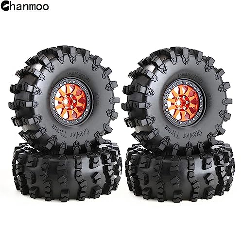 2.2 RC Crawler Tires OD 5.91'' and Beadlock Wheels Rims (Black) | Soft Rubber Mud All Terrain Tyres For 1/10 1/8 Crawler Car Truck Traxxas TRX4 Axial SCX10 II Tamiya Gen8 4PCS - color: Black