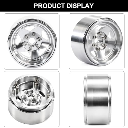 1.9" Beadlock Aluminum Wheels and 90mm Soft Rubber Tires for MJX Hyper Go H12Y, MN128, 1/12 RC Crawler Upgrade Parts, Set of 4 with Foam Inserts