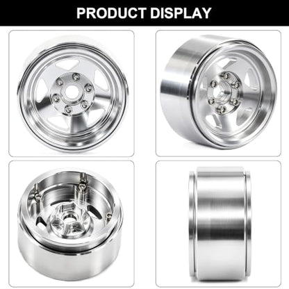 1.9" Beadlock Aluminum Wheels and 90mm Soft Rubber Tires for MJX Hyper Go H12Y, MN128, 1/12 RC Crawler Upgrade Parts, Set of 4 with Foam Inserts