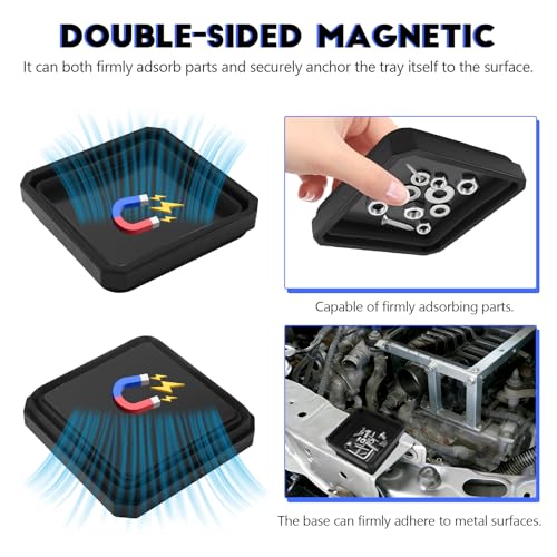 Collapsible Magnetic Parts Tray, 4.5 Inch Square Silicone Tray Holder with Double-Sided Magnetic Base, Foldable Tool Trays for Screw Bolts Nuts Pins Small Parts, Car Accessories (Black) - color: Black