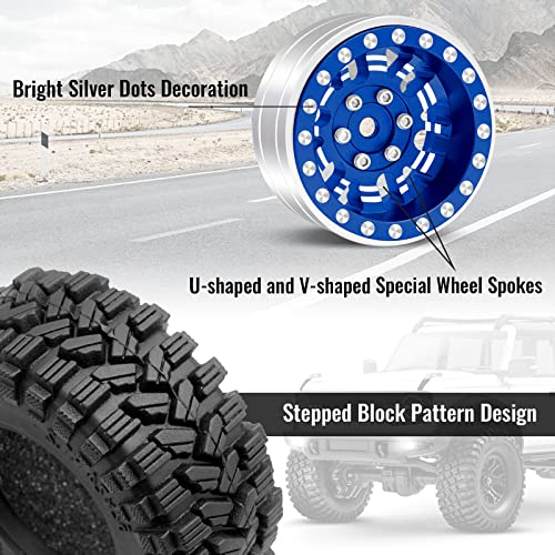 OGRC 1.0 Plus (1.2 Inches) Beadlock Wheel and Tires Set 7mm Negative Offset Wheel Rims SS Super Soft Sticky Tires for TRX4M SCX24 FCX24 AX24 1/24 1/18 RC Crawler Car - 62 * 24mm (Blue) - color: Blue