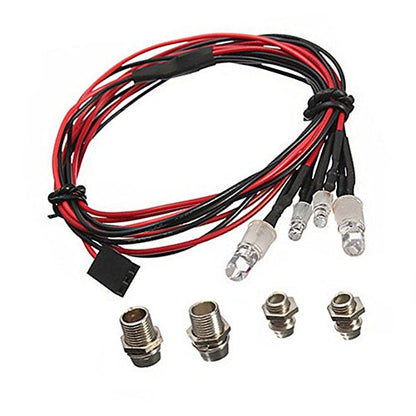 RC Car LED Light Kit, 4 LED Lamp Kit Set 2 White Headlights & 2 Red Taillights for D3 SCX10 D90 TRX4 1/10 1/8 RC Model Car Truck Tank Monster Truck