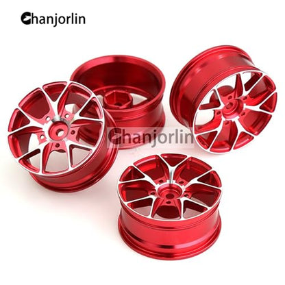 1/10 On Road Drift Wheels Rims Hex 12mm RC Aluminum Alloy Rally Racing Hubs for 1:10 Scale Touring Street Car Tires Tamiya TT01 TT02 HSP 2S 3S Brushless HPI KYOSHO XV02 XV01 4PCS (Red) - color: Red