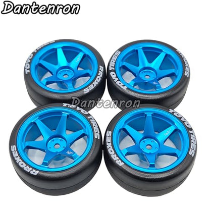 1/10 RC Drift Aluminum Wheels and Tires OD 65mm 1/12 Hard Drift Racing Tyres 12mm Hex for 1:10 Rally Street On Road Touring Car Tamiya TT01 TT02 XV01 TA06 A959 PTG2 KYOSHO 4PCS (Blue) - color: Blue
