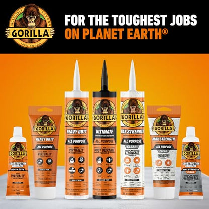 Gorilla Max Strength Construction Adhesive, Clear, 7 oz Tube, 1-Pack | Waterproof Gap-Filling Formula, Bonds Wood, Metal, Tile, Stone, Glass, Mirror, Indoor & Outdoor Use, Paintable & Sandable - size: 7oz, style: 1 Pack