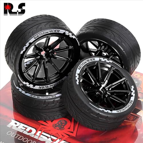 4PCS Aluminum Alloy Wheel Rim Tires Tyres 65x26mm Hex Adapter 12mm RC Spare Parts for 1/10 HSP HPI TAMIYA SAKURA D3 D4 Rally Touring Drift RC Car (Black) - color: Black