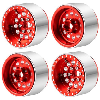 RCLIONS 4PCS Aluminum 1.9" Beadlock Wheels Deep Dish Wheel Rims Upgrades for Axial SCX10 I II III TRX4 GEN7 GEN8 1/10 RC Crawler Truck Car (Red) - color: Red