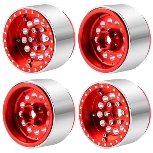 4PCS Aluminum 1.9" Beadlock Wheels Deep Dish Wheel Rims Upgrades for Axial SCX10 I II III TRX4 GEN7 GEN8 1/10 RC Crawler Truck Car (Red) - color: Red