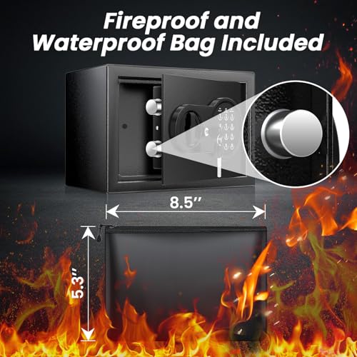 0.5 Cu Ft Mini Safe Box with Fireproof Document Bag, Money Safe with Keys & Pass Code & Wall Mount Kits, Small Safes with Smart Alert System for Money, Jewelry, and Documents【2026 New】 - size: 0.5 Cubic Feet