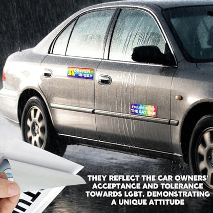 10PCS Car Funny LGBT Stickers, Rainbow Prank Car Bumper Sticker, Reflective LGBT Sticker Sign, Universal Colorful Gay Pride Decal for Vehicle Luggage Window Refrigerator, Style 2, Adhesive - color: Style 2/Adhesive