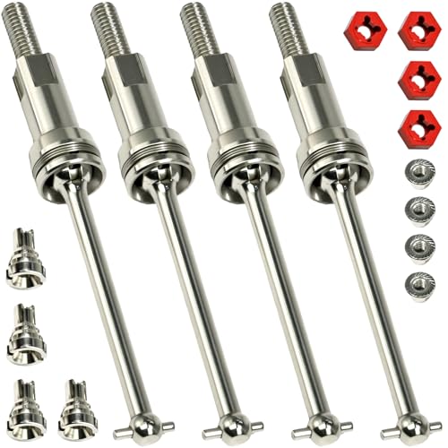 Hardened Steel CVD Drive Shafts Set with Adapters, Nuts, Center Drive Cups, Front Rear Dogbone Driveshaft Axles Upgrades Part for 1/16 Mojave Grom ARA2304, ARA2304S, ARA2104 (Silver,Red) - color: Silver-red