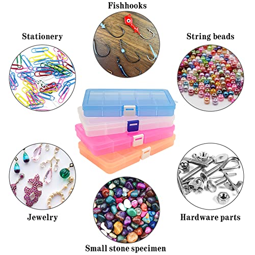 Qualsen 15 Girds Bead Organizer with Adjustable Dividers(4 Pack)，Tackle Box Organizer and Small Plastic Organizer Box for Jewelry, Beads, Earrings, Crafts, Screws and Fishing Tackles Small Items - size: 15 Gird-4s