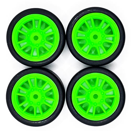 4PCS Finished Flat Running Drift Tires and Wheels 7MM Hexagon for 1/24 Losi Micro B Upgrades and 1/28 Losi Micro T Upgrades (T Green) - color: T Green