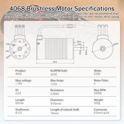 Surpass Hobby K4068 4-Pole 4S Brushless Motor Temperature Protection for 1/8 Truck 2650KV - style: 4068 Motor 2650kv
