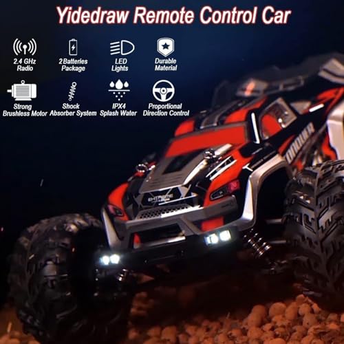 RC Cars 1:16 Remote Control Car 50 KMH High Speed Fast 4WD RC Truck for Kids Adult Boy Toys 2.4 GHz All Terrains RC Buggy Off-Road Drift RC Monster Trucks with 2 Rechargeable Batteries (Red) - color: 140-red-2
