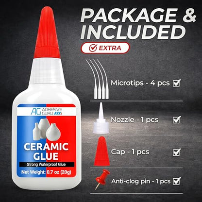Adhesive Guru Ceramic Glue (0.7 oz) Super Glue for Pottery, Porcelain & China Repairs, Waterproof and Odorless After Cure, Non-Toxic, Temperature Resistant, Compatible with Aerosol Activator – 1 Pack - size: 1 Pack, style: Ceramic Glue