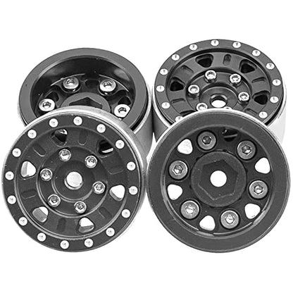 4Pack HIRCQOO 1.0" SCX24 Beadlock Wheels Rim 7mm Hex Wheel Rims Compatible with Axial 1/24 AXI90081 AXI00002V2 C10 Gladiator RC Micro Beadlock Wheels Crawler Car (Black) - color: Black