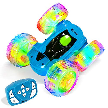 Contixo SC3 RC Stunt Car, Blue 2.4GHz 4WD Double-Sided 360° Rotating flip Racer Remote Control Toy Cars with LED Lights for Kids Girls Boys Age 4-12 Birthday Gift - color: Blue