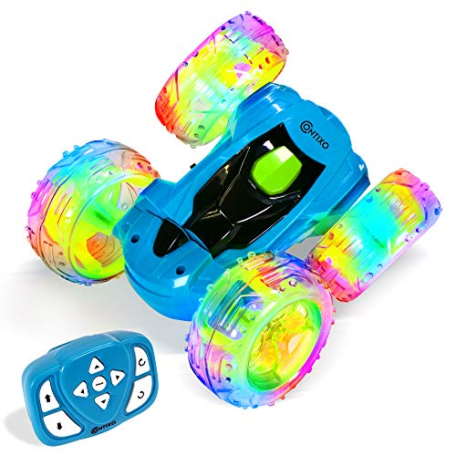 Contixo SC3 RC Stunt Car, Blue 2.4GHz 4WD Double-Sided 360° Rotating flip Racer Remote Control Toy Cars with LED Lights for Kids Girls Boys Age 4-12 Birthday Gift - color: Blue