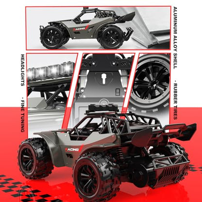 Remote Control Car 2.4GHz Metal Shell Speed 20KM/H Monster RC Truck with LED Headlight RC Car Two Rechargeable Batteries 50 Min Playtime Gifts for Kids 6-12