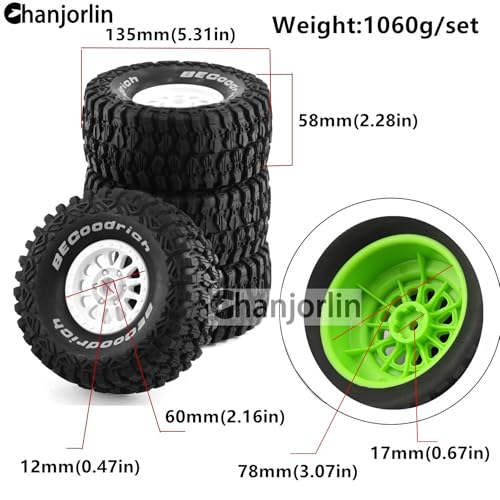 1/7 RC Short Course Truck Tires with Foam Insert and Wheels 17mm Hex OD 135mm 1/8 All Terrain Off Road Tyres for 1:7 RC Buggy Monster Truck Car TRAXXAS UDR 85086-4 4PCS (White) - color: White