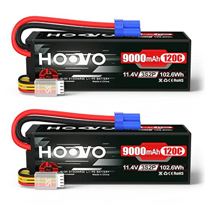 HOOVO 3S Lipo Battery 11.4V 9000mAh 120C RC Battery HV EC5 Plug 2 Pack | High Voltage, Hard Case, compatible for RC Cars Boats Trucks Buggies Drones RC Vehicles - style: 3S 9000mAh
