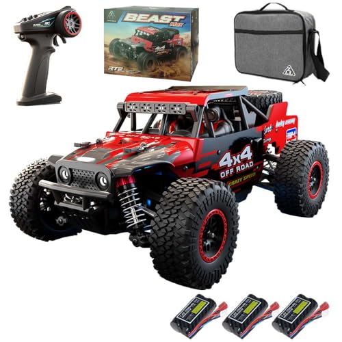 1/20 Brushless Fast RC Cars for Adults, 55KM/H High Speed Electric Powered Remote Control Car, 4X4 Offroad All Terrain RC Truggy, 3 Batteries, Red - color: 3 Batties(red2)