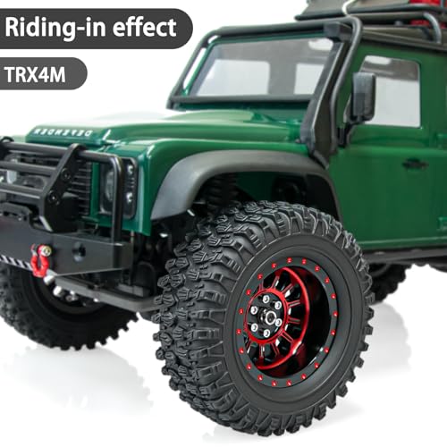 LRFHL 1.3" Beadlock Wheel Tires Aluminum for SCX24 TRX4M, 4PCS, Red | Upgraded 1.45-inch Wheel, 1/24 SCX24 1/18 TRX4M RC Crawler Car Upgrade - color: Black Tires+ Red Wheels-1