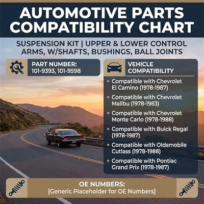 ‎Psrorkeu - Suspension Kit Set of 4 RH LH Front Upper Lower Control Arm w/Ball Joints for Chevrolet 1978-1988 Buick 1978-1987 Oldsmobile 1978-1988 Pontiac 1978-1987 - size: 101-9393,101-9598