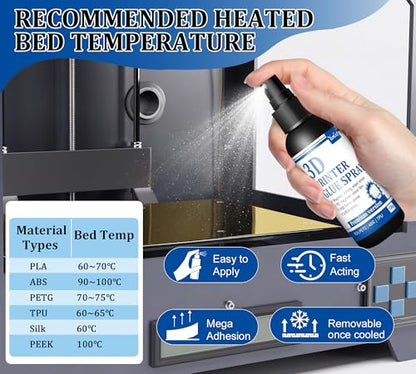 3D Printer Adhesive - 7oz 3D Printer Glue Spray, 3D Printing Accessory, Suitable for All 3D Printer Build Plates, Works with PLA/ABS/PETG/TPU/ASA Filaments, Reduces Warping & Leaves No Residue