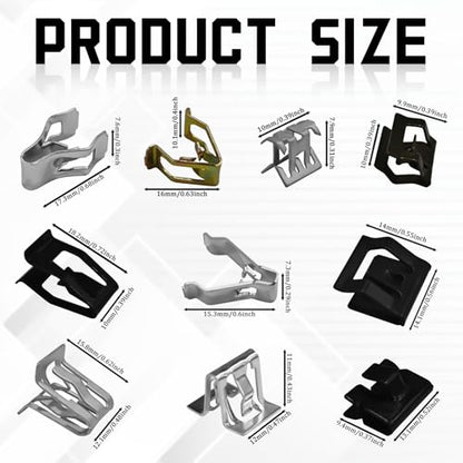 100PCS Metal Trim Panel Spring Clip,10 Different Sizes Car U-Clip Trim Moulding Clip Kit ReplacementOEM#4A0-867-276A, Body Fastener Clip Compatible with VW Audi Toyota Ford Mazda