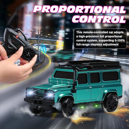1/64 Scale Desktop Drift RC Car,Mini RC Sports Car 2.4Ghz with Gyro Mini Drift Racing Remote Contrl Cars Model Toys Hobby Gift for Adults and Kid Children's (SUV-Green) - color: Suv-green